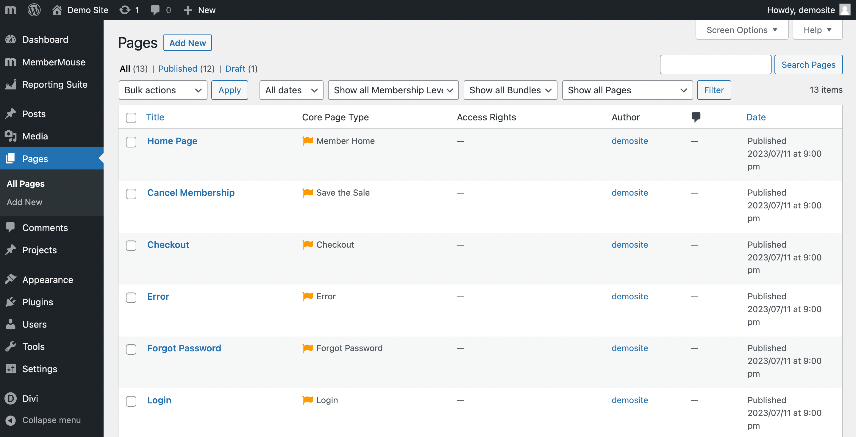 MemberMouse core pages