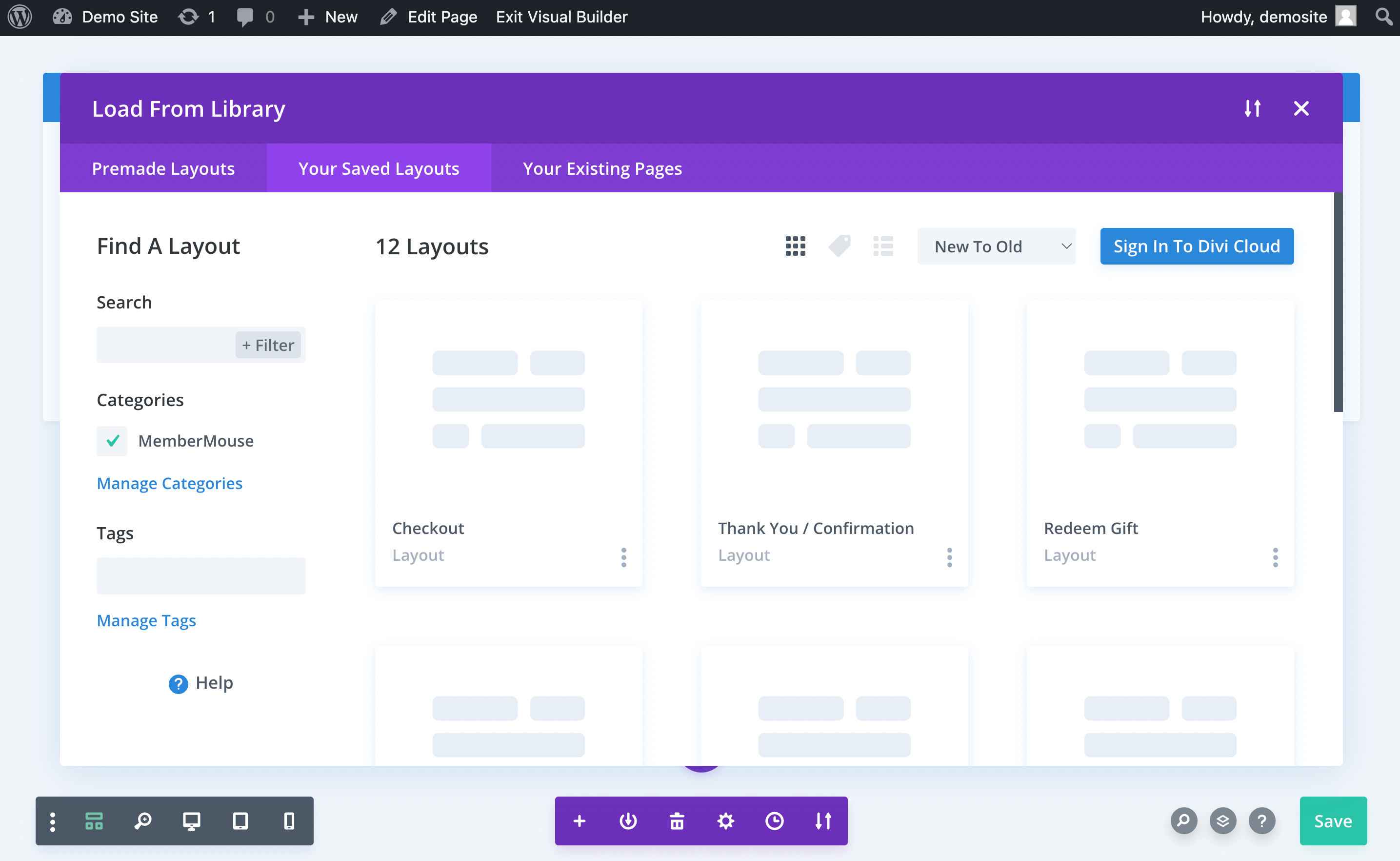 Your Saved Layouts in Divi