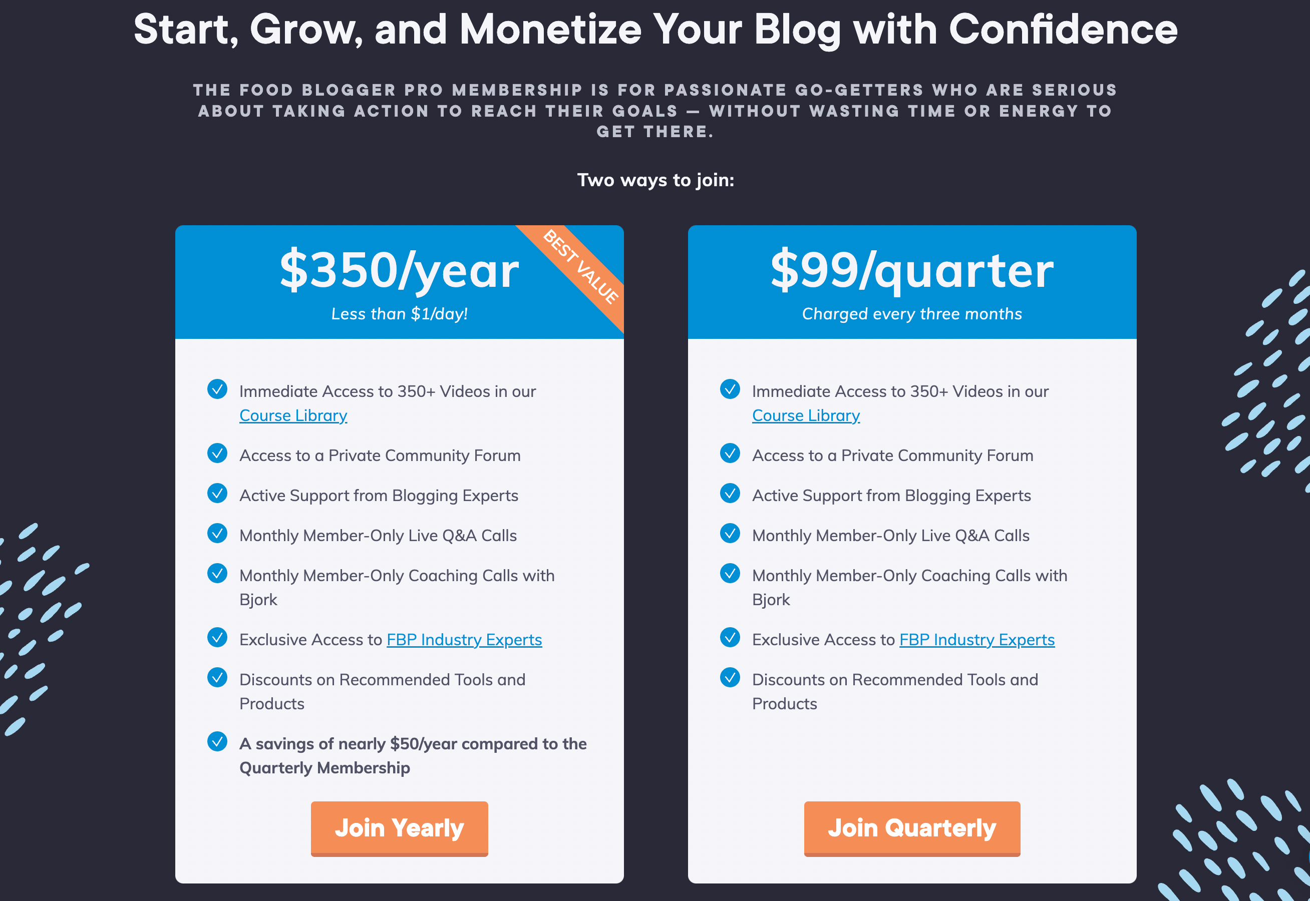 Food Blogger Pro's membership pricing