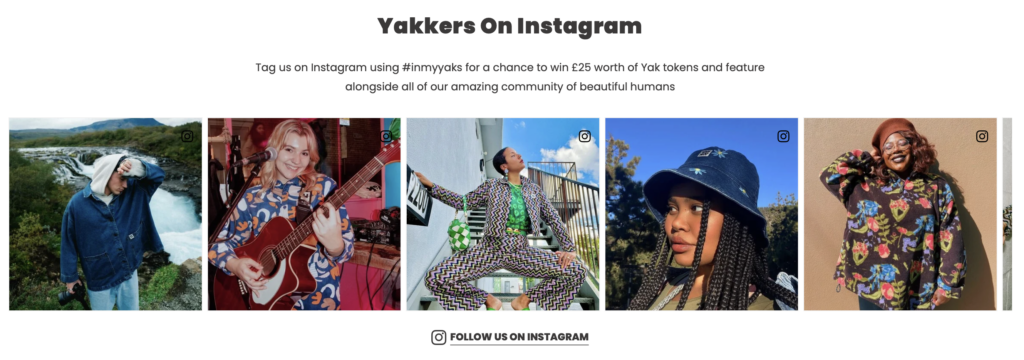 Exemplos reais de marketing FOMO: Lucy & Yak usam um feed do Instagram para atuar como prova social