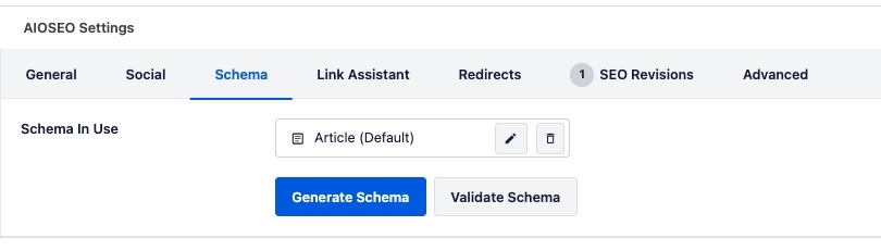 AIOSEO Schema Markup settings