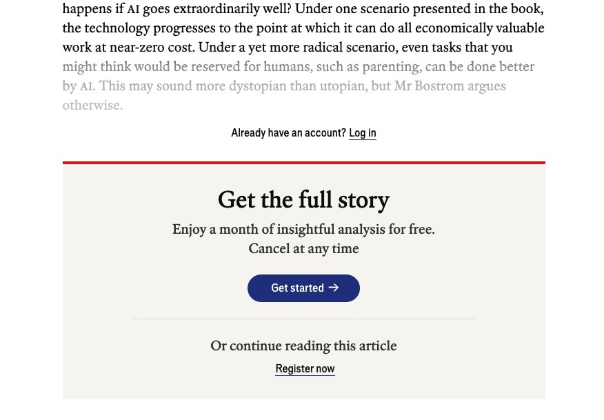 Screenshot des Lead-Ins von THe Economist für kostenpflichtige Inhalte