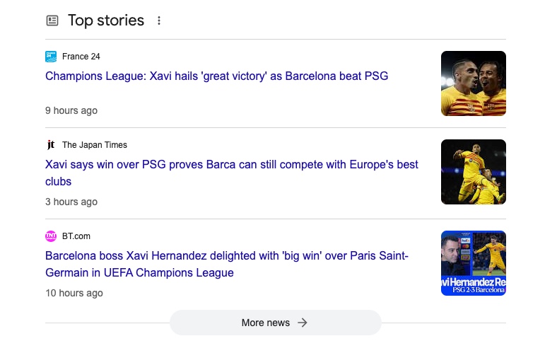 An example of Google Rich Results paywalled news articles