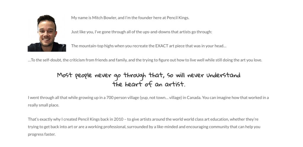 Pencil Kings Personal Story | MemberMouse Screenshot of Pencil Kings Personal Story