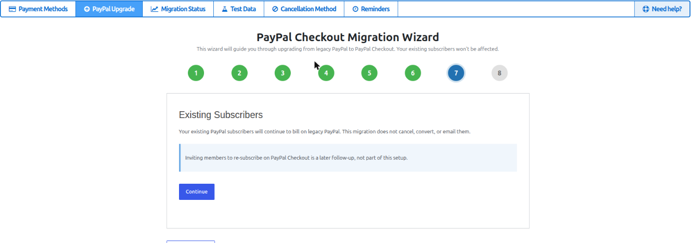 Wizard step 7, Existing Subscribers