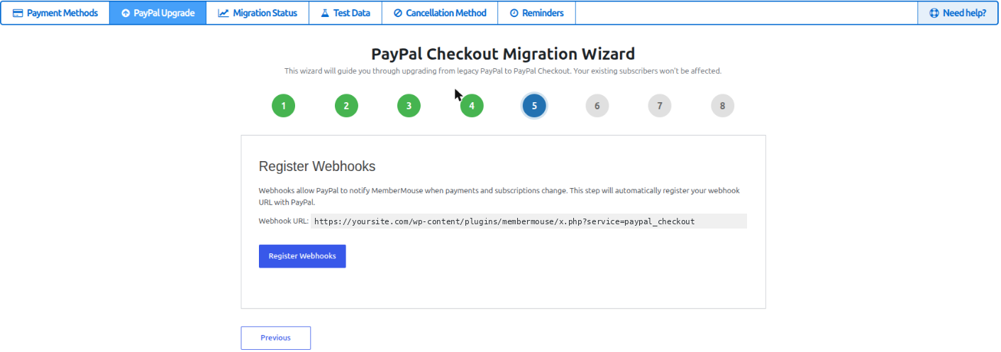 Wizard step 5, Register Webhooks