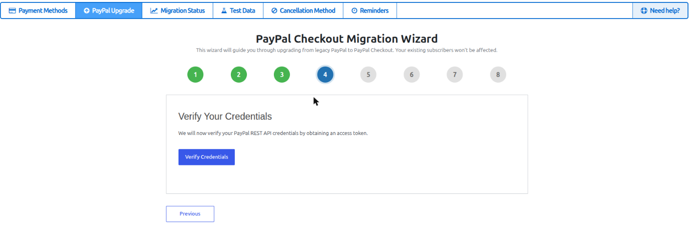 Wizard step 4, Verify Credentials