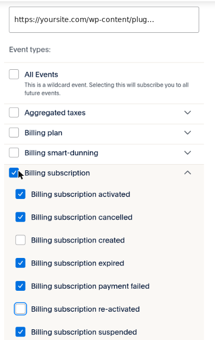 Webhook URL and Billing subscription events