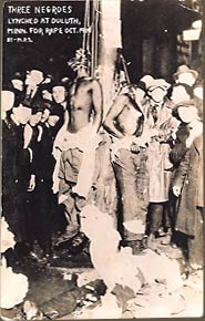 The lynching of nineteen-year-old Elias Clayton, nineteen-year-old Elmer Jackson, and twenty-year-old Isaac McGhie. June 15, 1920, Duluth, Minnesota.
