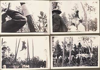 Four photographs of the lynching of an unidentified African American male in a coastal Georgia swamp. 1902.