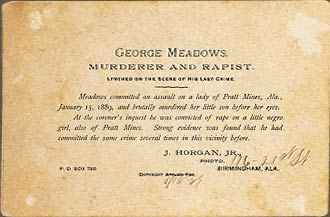 Reverse of the lynching Pratt Mines, Alabama, George Meadows