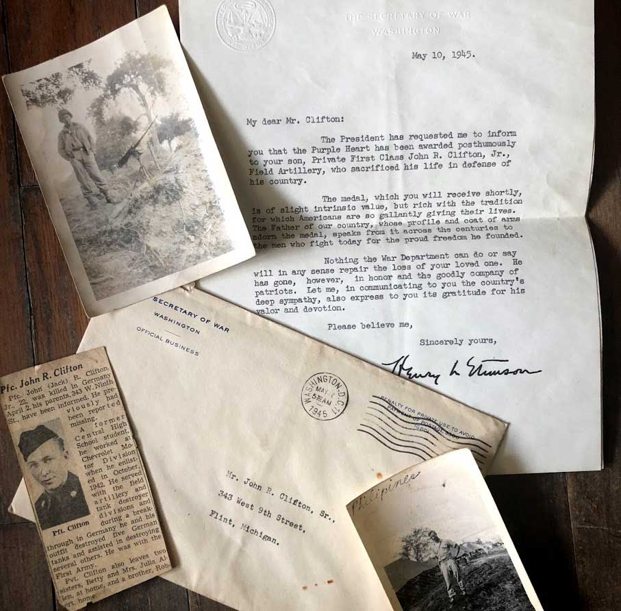 WWII German souvenir, letter, death telegram and photos.