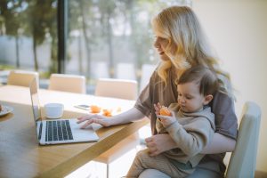 working mom and child