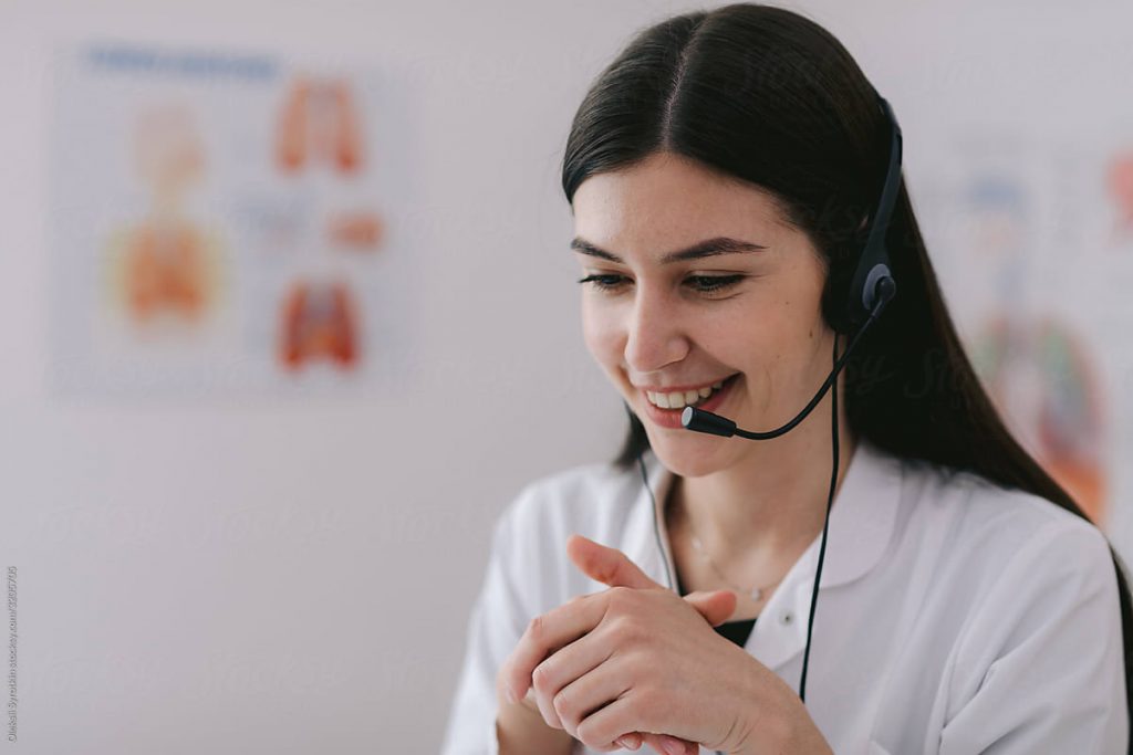 female receptionist on a call