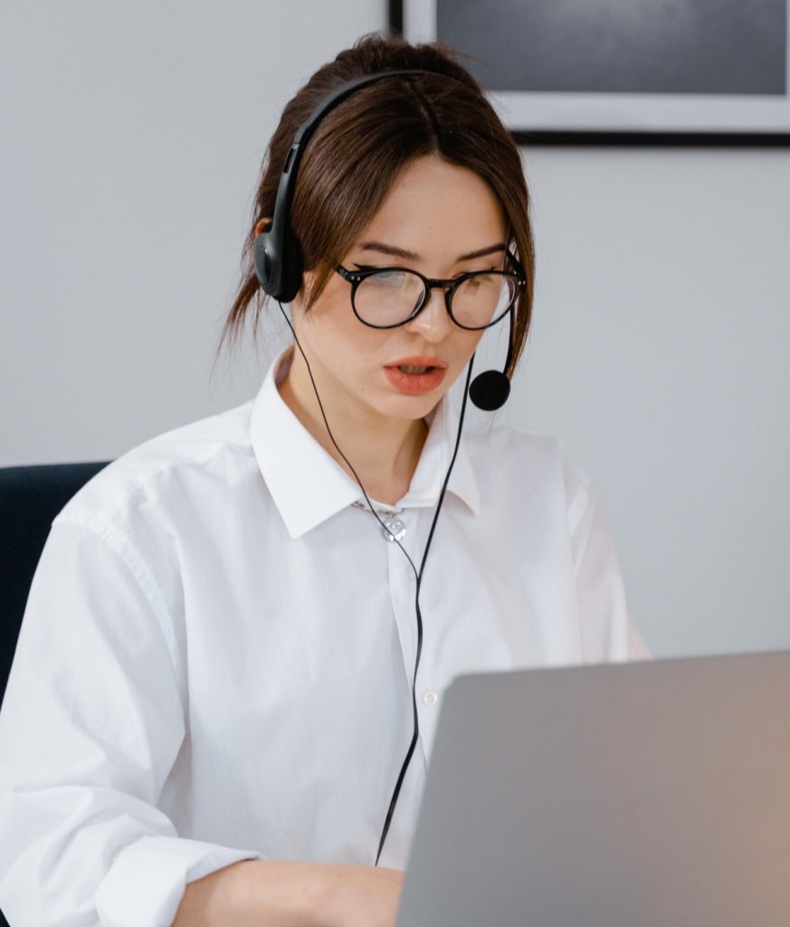 receptionist with headset working