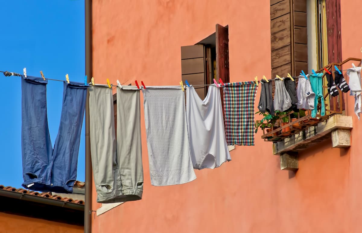 Clothes drying on a washing line outside