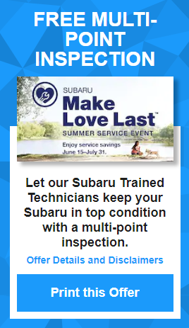 free multi-point inspection by subaru trained technicians