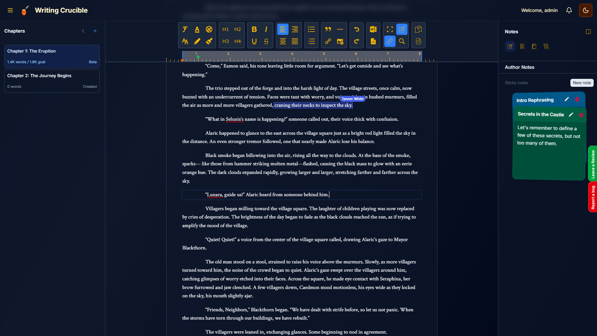 Real-time collaboration interface showing multiple users editing the same chapter with live synchronization