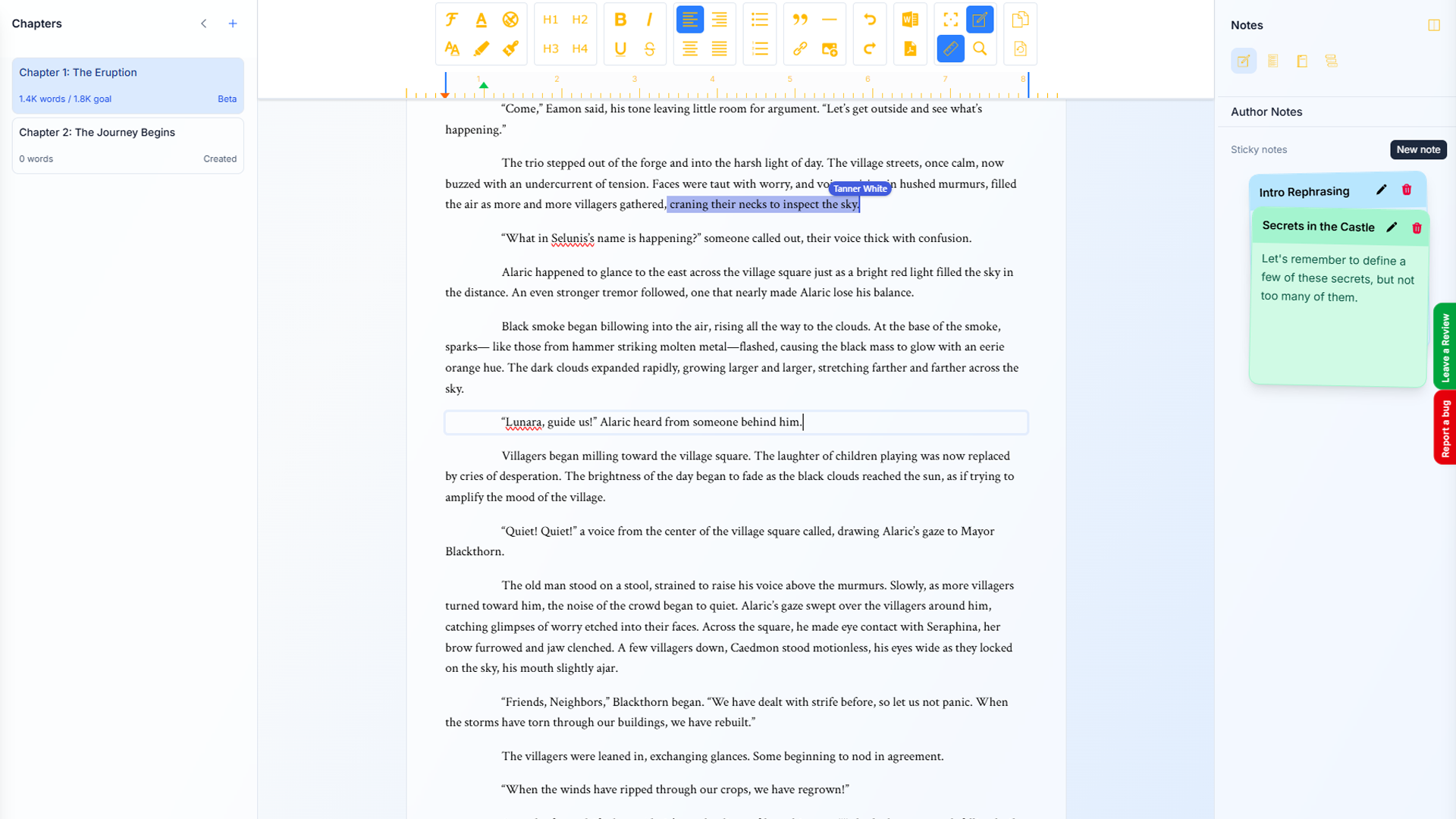 Real-time collaboration interface showing multiple users editing the same chapter with live synchronization