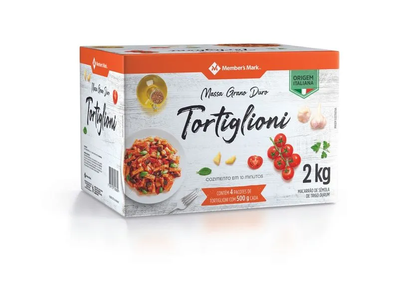 Massa Grano Duro Tortiglioni Member's Mark Pack 4 Pacotes 500g Cada