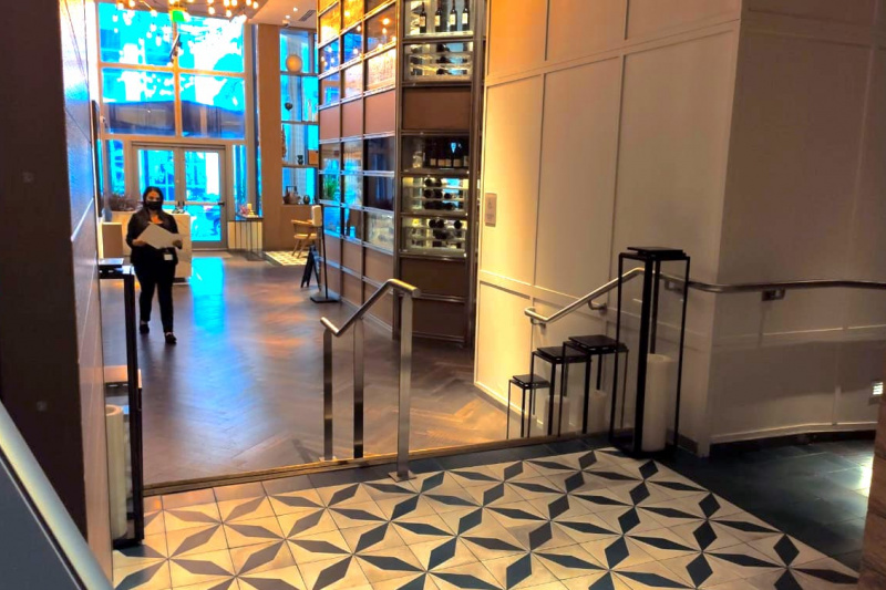 A flight of stairs at the hotel lobby