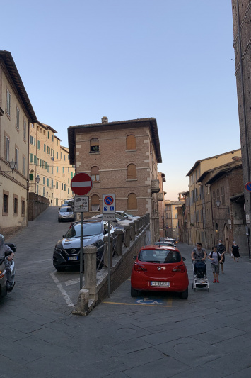 Accessible parking spaces on small street with paved roads