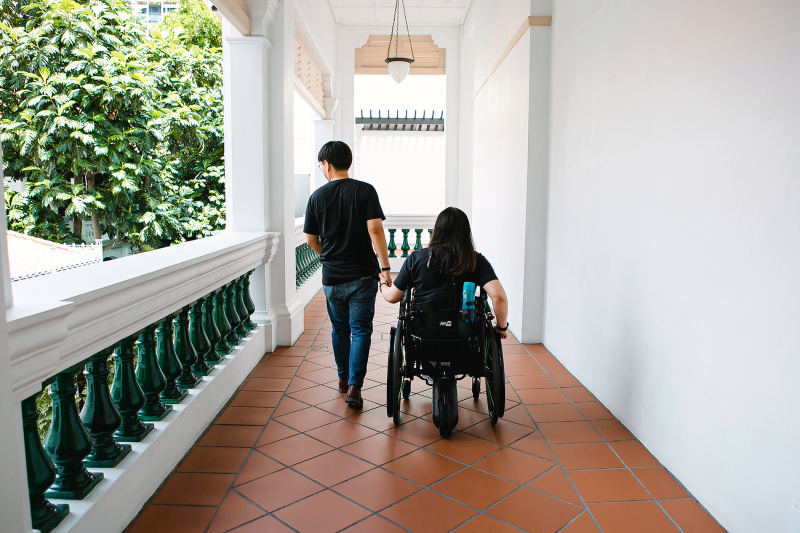 The accessible corridors of the Raffles Hotel