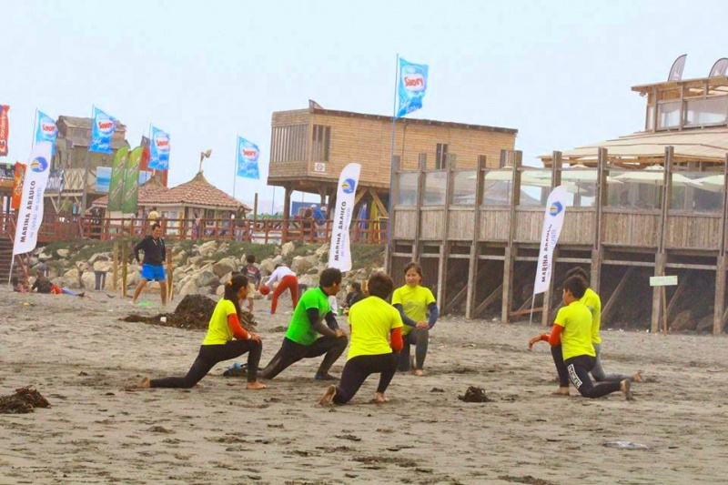 Stretching before surfing