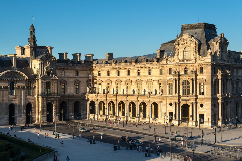 The Louvre museum and courtyard.