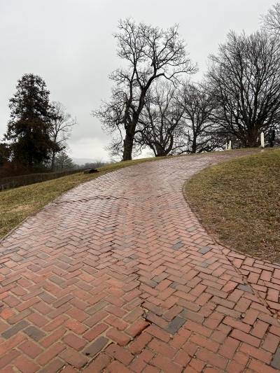 Brick floored, gently sloped paths