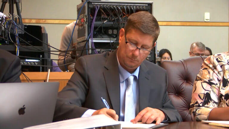 Michael Drejka listens to opening statements in his murder trial