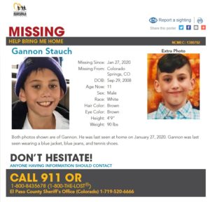 Gannon Stauch missing person flyer