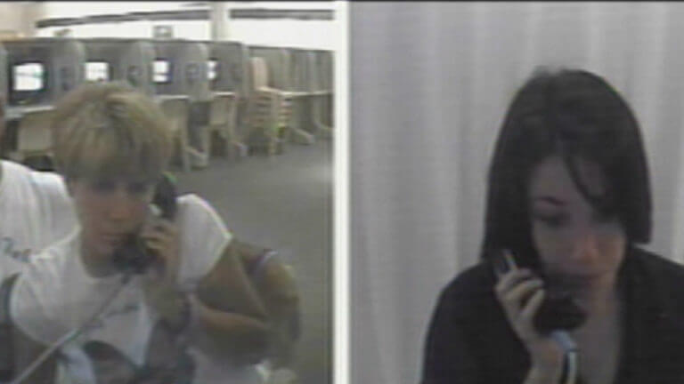 split screen shows Cindy and Casey Anthony on the phone in jail