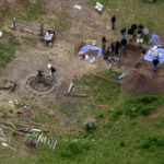 aerial view of investigators digging on Chad Daybell's property