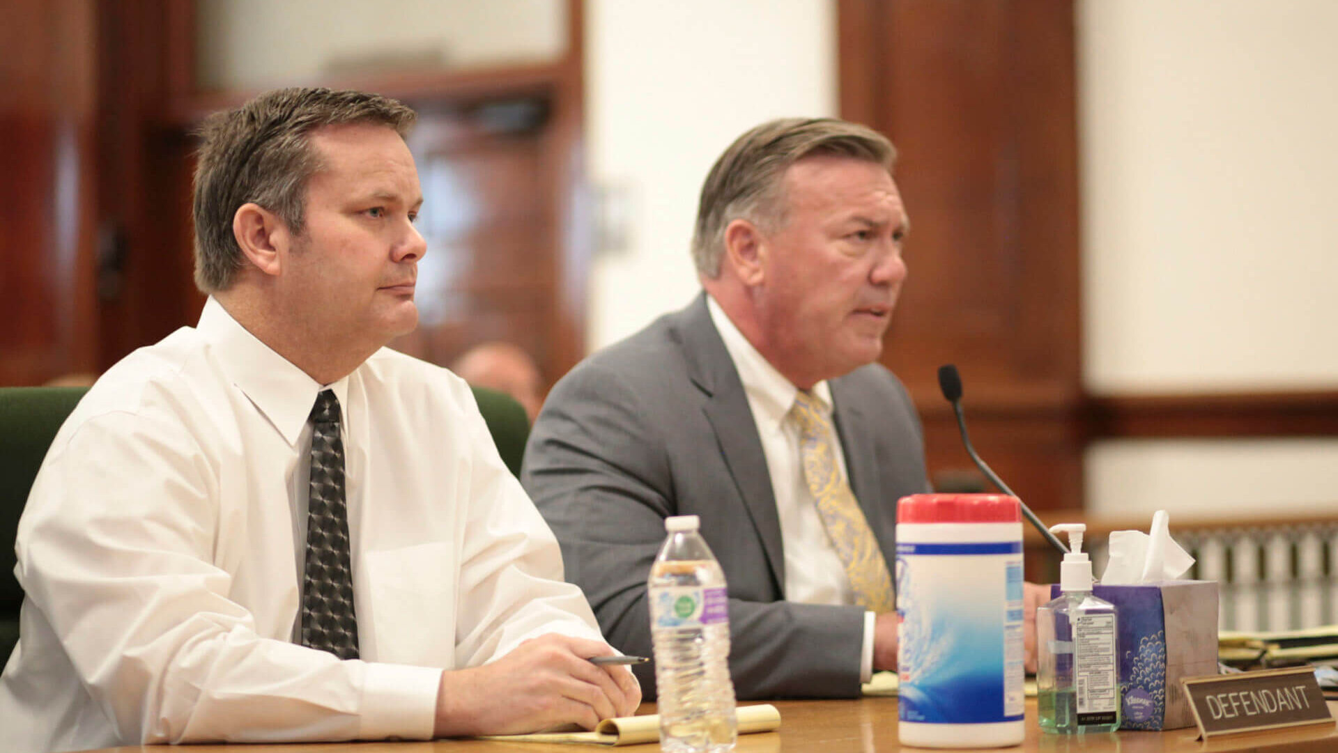 Chad Daybell sits with his attorney in court