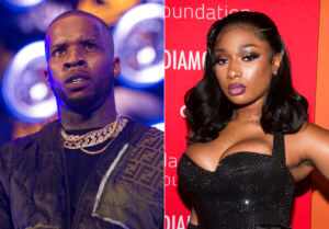 split screen of tory lanez and megan thee stallion