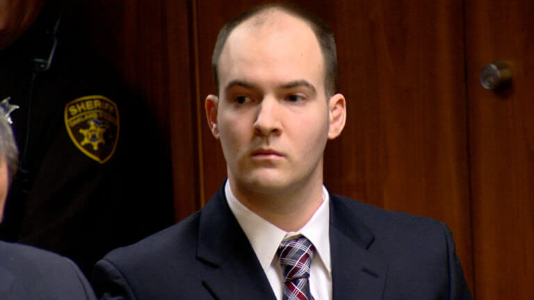 Jeffrey Pyne reacts as the jury's verdict is read in his murder trial