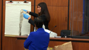 witness holds up evidence for jury