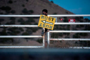 Security guards block the Bonanza Creek Ranch