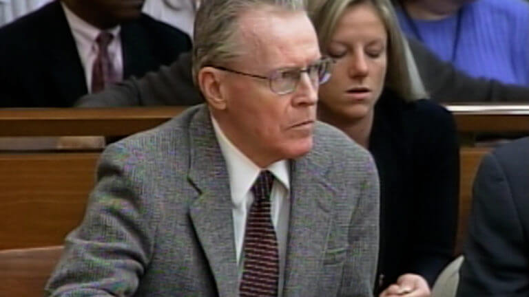 James Sullivan reacts as the jury's verdict is read in his murder trial