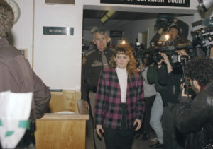 Pamela Smart comes into court at the Rockingham Superior Court House in Exeter, New Hampshire on Friday, March 22, 1991