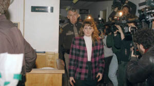 Pamela Smart comes into court at the Rockingham Superior Court House in Exeter, New Hampshire on Friday, March 22, 1991