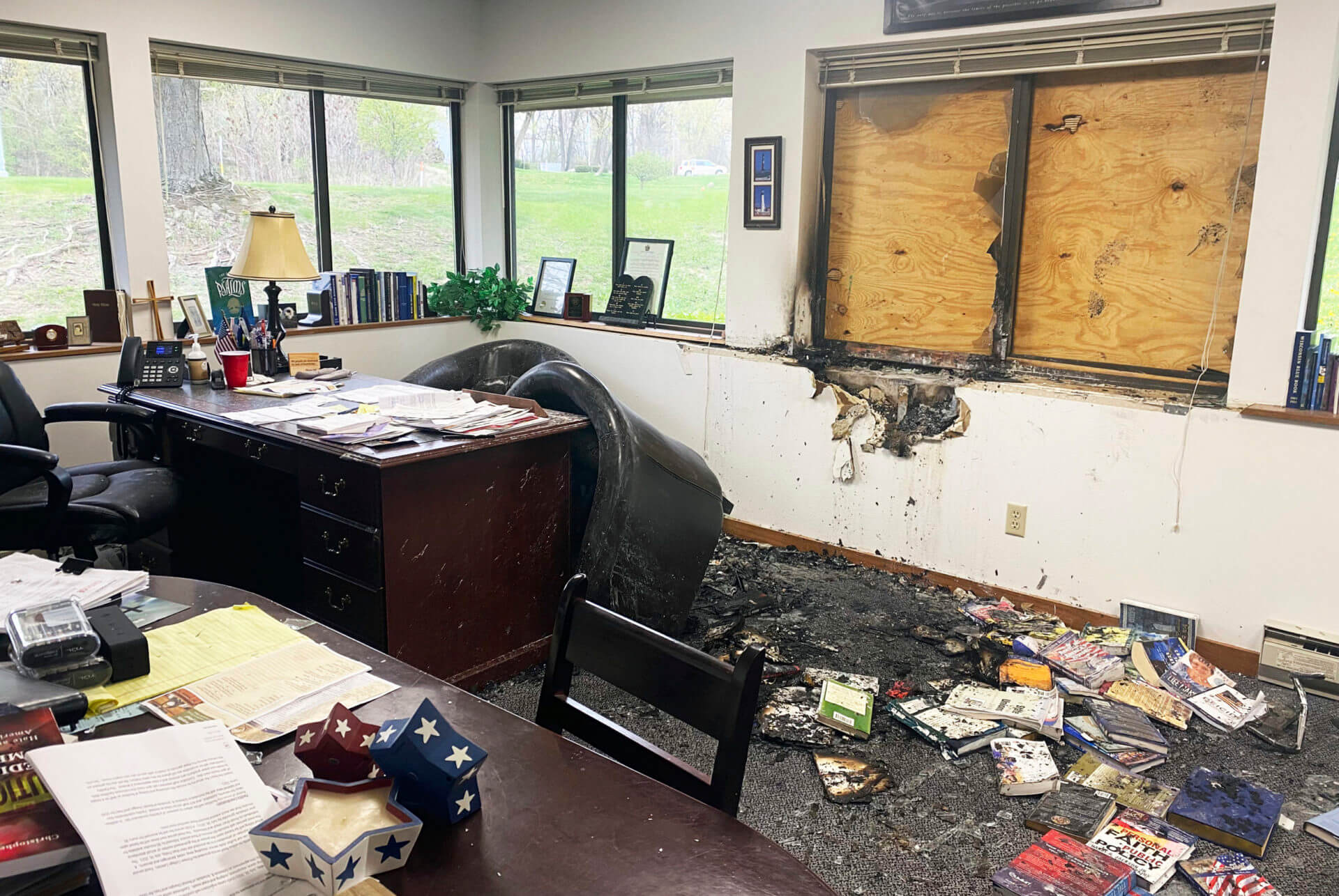Damage is seen in the interior of Madison's Wisconsin Family Action headquarter