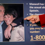 points to a photo of Jeffrey Epstein and Ghislaine Maxwell