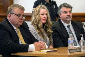 Lori Vallow Daybell, center, sits between her attorneys for a hearing at the Fremont County Courthouse in St. Anthony, Idaho, on Aug. 16, 2022