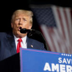 President Donald Trump speaks at a rally at the Minden Tahoe Airport in Minden