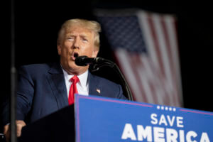 President Donald Trump speaks at a rally at the Minden Tahoe Airport in Minden