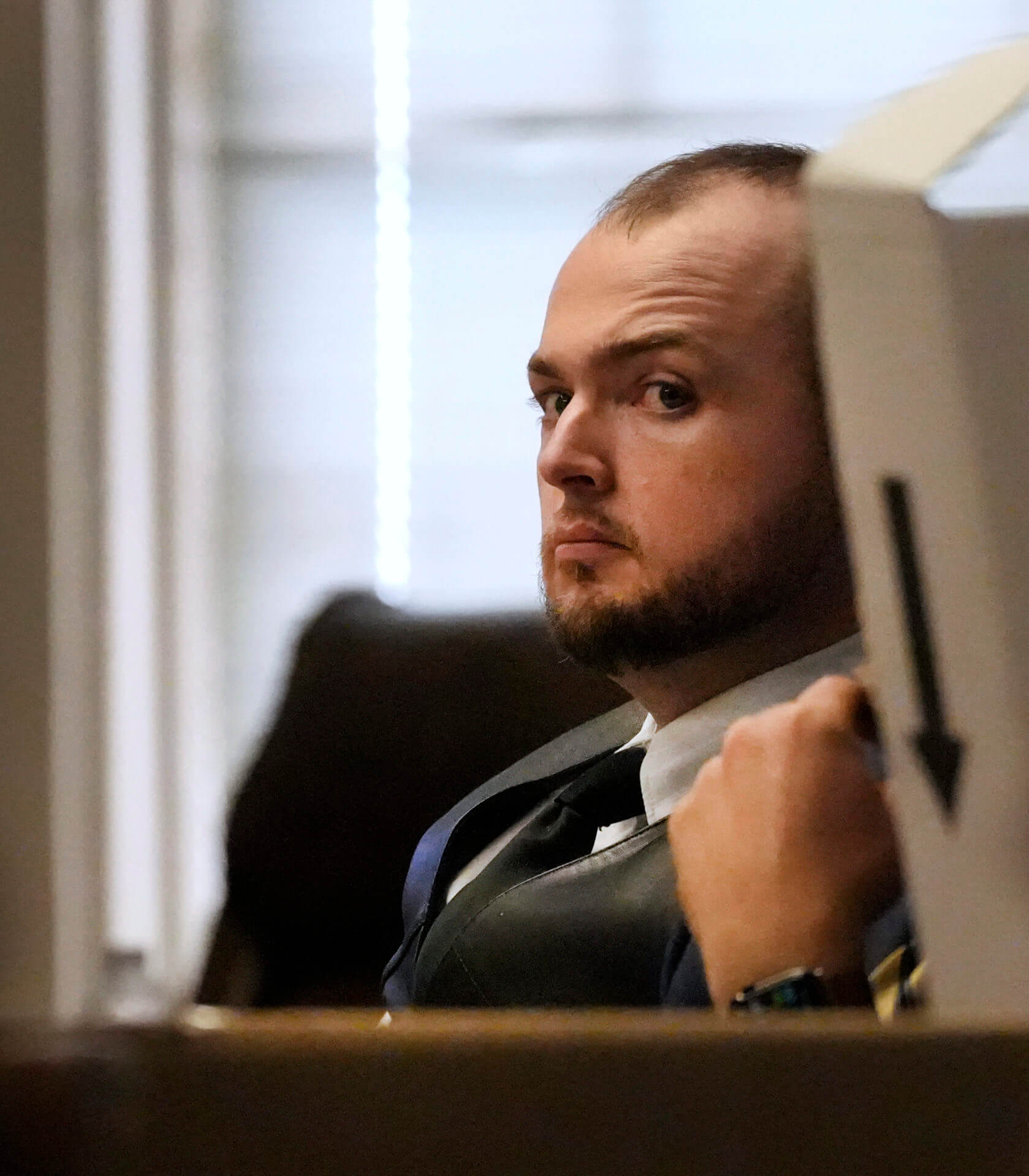 George Wagner IV looks across the courtroom during his trial.