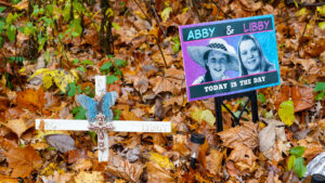 A makeshift memorial to Liberty German, and Abigail Williams