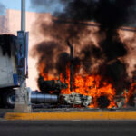 A truck burns on a street in Culiacan